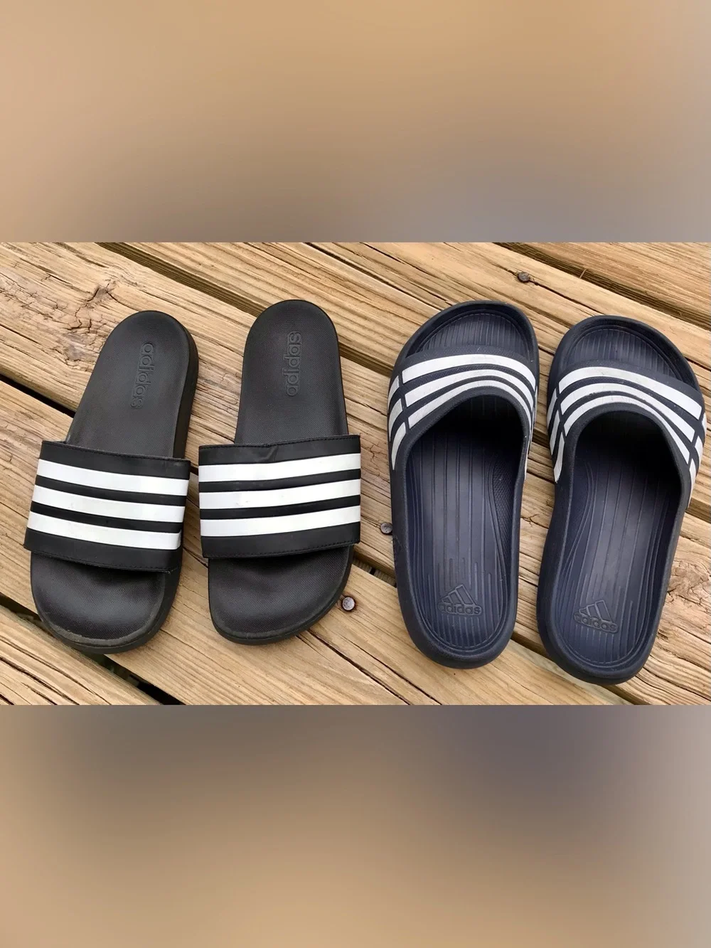 2 Pair Mens 6 7 Womens 8 9 ADIDAS Black Navy Blue Stripe Slide Sandals